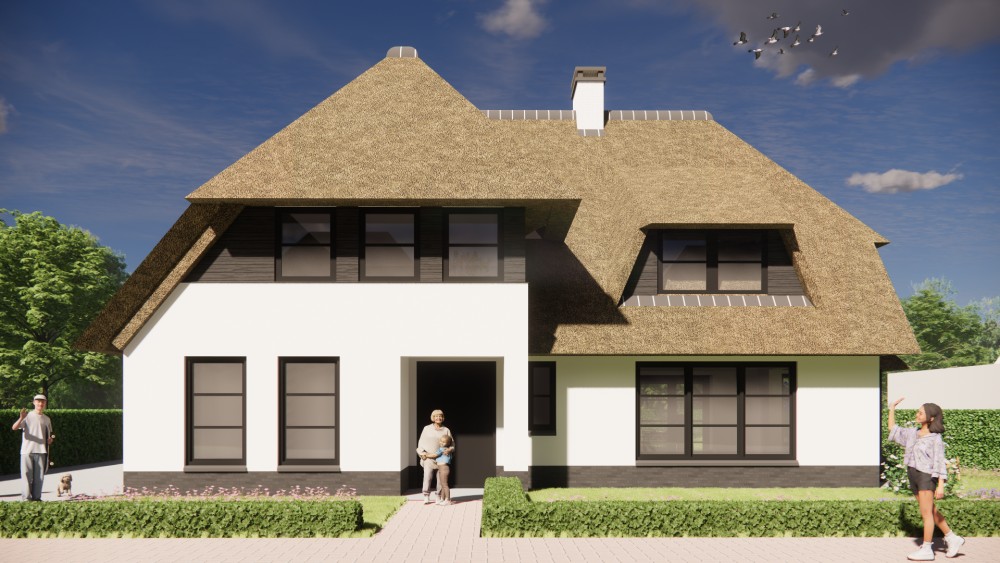 Afbeelding van Landelijke villa met rieten wolfsdak en witgepleisterde gevels - f629746b-3611-46e4-854c-4844ee6e79fd