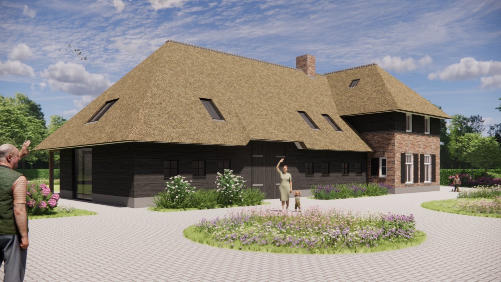 Afbeelding van Landelijke tweekapper met rieten schilddak en houten geveldelen - 83d9292c-bcb6-473d-8399-1bb9025f5901