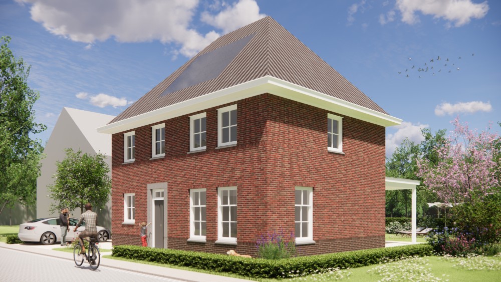 Afbeelding van Traditionele notariswoning met metselwerk gevel, schilddak en witte betimmerde dakrand - b4e2406b-dbaa-4ca7-9084-e58a7ab5c68e