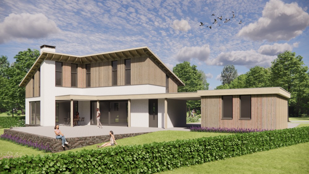 Afbeelding van Duurzame woning met houten gevels, groendak en dakoverstek - 97d08aa7-ab99-402f-b3d2-9b4e08d37f40