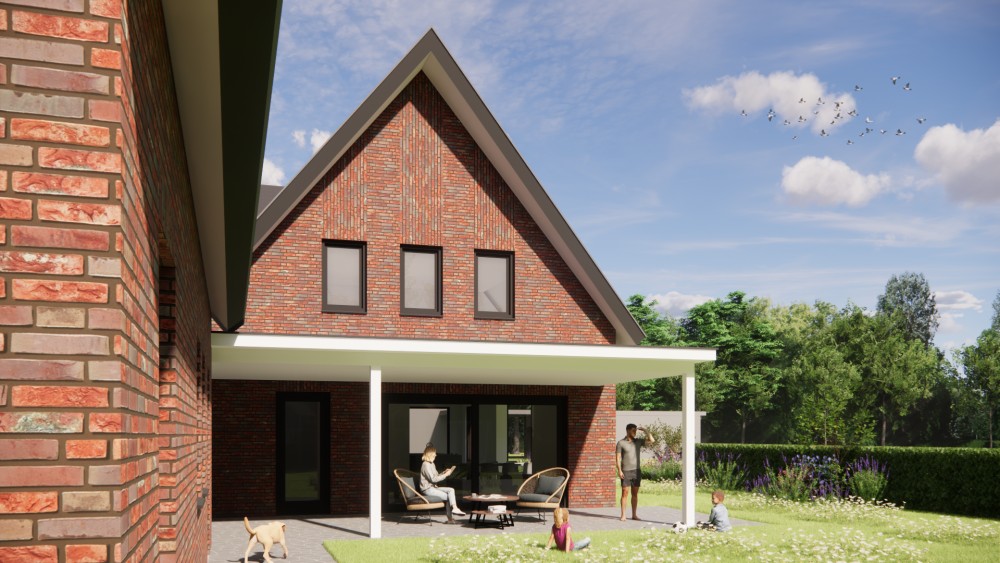 Afbeelding van Moderne woning met metselwerk gevels, vlakke dakpannen en uitgesproken risaliet - 2baff2be-b956-4291-80fe-87718b887772