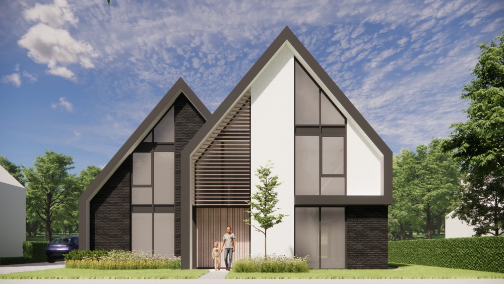 Afbeelding van Eigentijdse villa met metselwerk gevels en zadeldak met vlakke dakpannen - d9a75ce2-f9a5-4846-8d83-df7a2fbed7ab