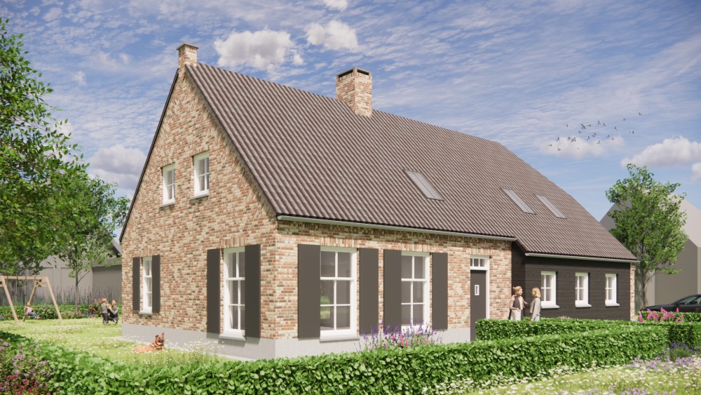 Afbeelding van Traditionele boerderijwoning met wolfsdak en houten luiken - 53502bc9-22ca-4cf1-a32b-189b03f659b4