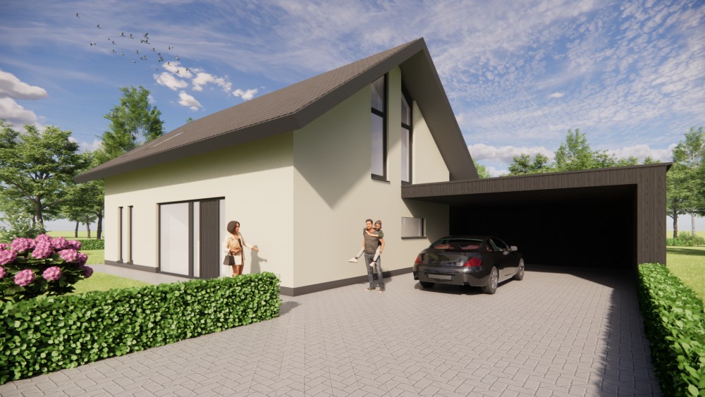 Afbeelding van Strakke moderne woning met pleisterwerk gevels, hoekkozijnen en houten accenten - 4f9c3219-8f41-4291-ae9b-65afd4754b7f