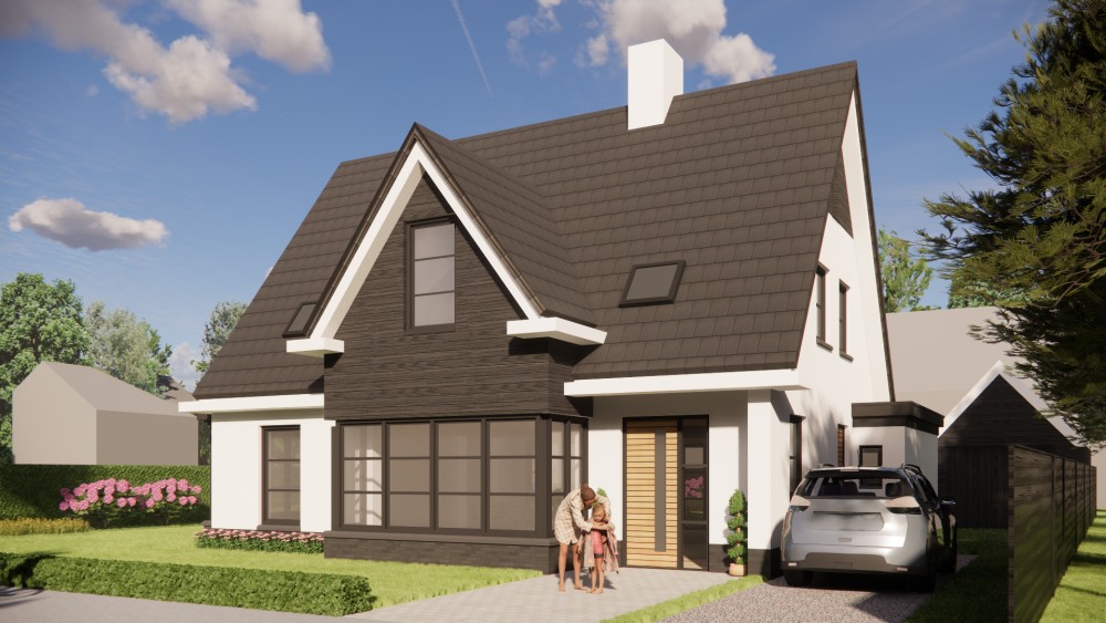 Afbeelding van Moderne woning met gekeimd metselwerk en zadeldak van 9 meter hoog - 1f74df6d-53ae-4878-8065-334839f488a7