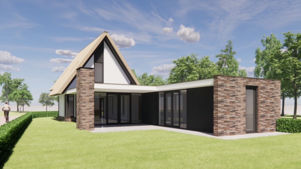 Afbeelding van Moderne woning met wit pleisterwerk en rieten kap - 4ee3bbf0-9492-46e1-a520-c20f725c98e3