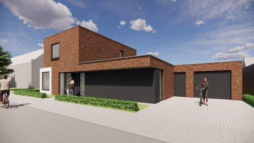 Afbeelding van Kubistische woning in rood metselwerk met witte accenten - ce5acc2d-7baa-475e-9f36-d9b90765dbe0