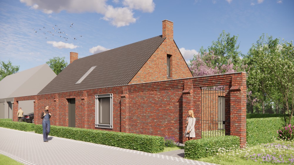 Afbeelding van Moderne woning met donker zadeldak, metselwerk gevel en geïntegreerde schoorsteen - 05e1181b-3991-4873-af3a-9fef48c9c702