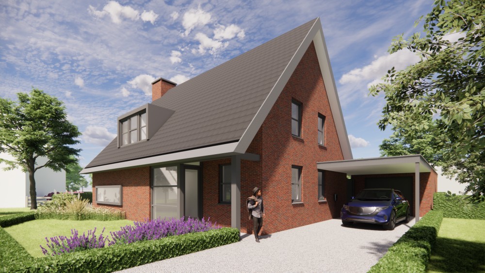 Afbeelding van Moderne vrijstaande woning in metselwerk met zadeldak en vlakke dakpannen - 194daea5-9091-4703-b220-7a63b4bb3681