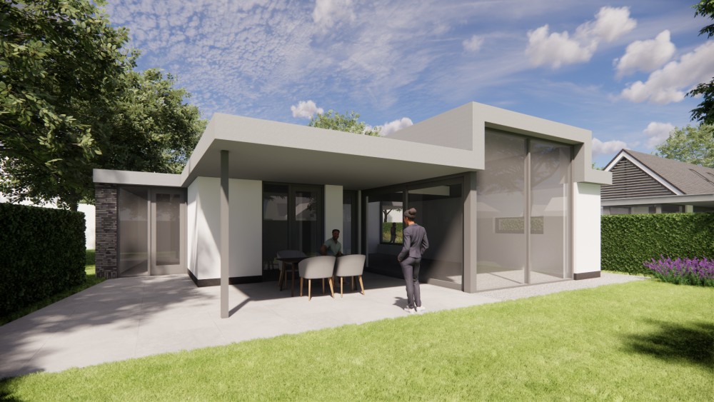 Afbeelding van Vrijstaande kubistische woning met pleisterwerk en plat dak - 211ac43e-91e6-436f-b9e8-45831208c14d