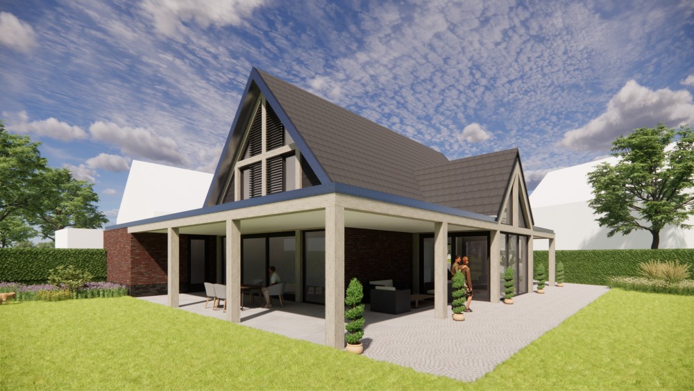 Afbeelding van Moderne vrijstaande woning met metselwerk gevels en zadeldak met vlakke dakpannen - 19ad7d62-5ae7-4e72-ba8a-a8bdb4e65ebe