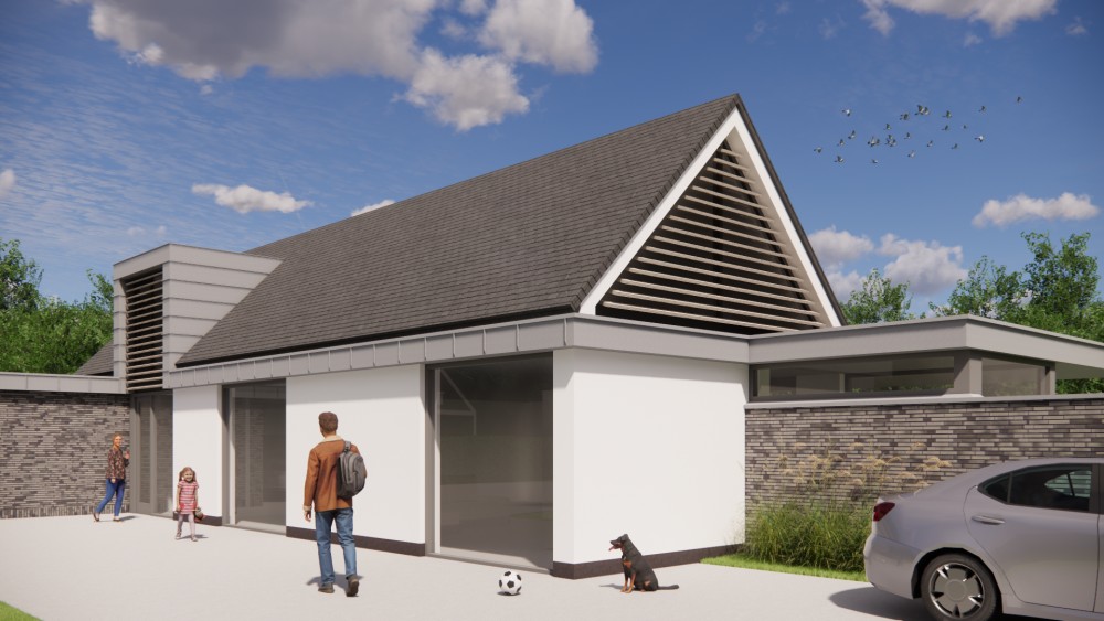 Afbeelding van Moderne woning met metselwerk en zadeldak met vlakke dakpannen - 91b67523-fca1-49bb-b5c8-25f9710708d9