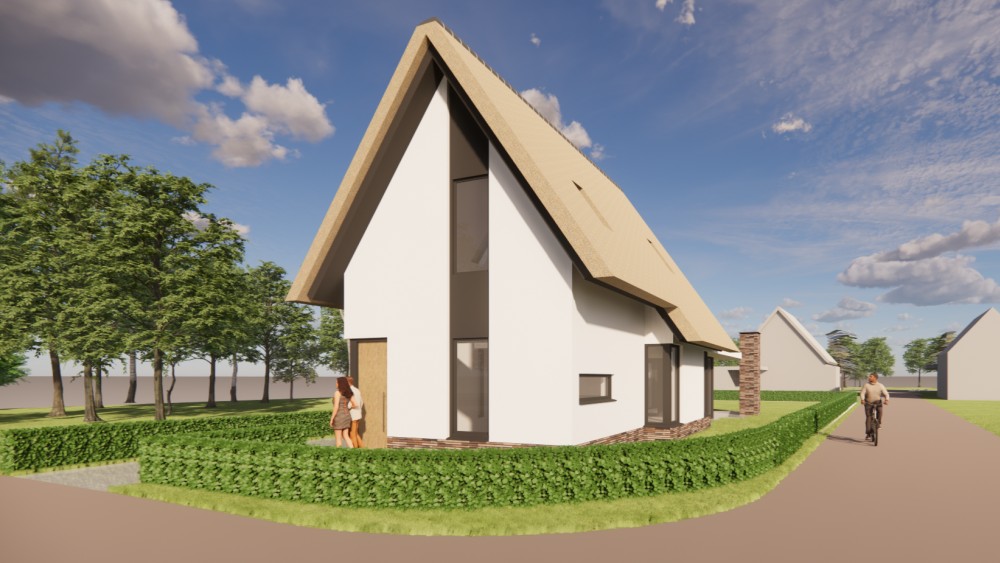 Afbeelding van Moderne woning met wit pleisterwerk en rieten kap - 4ee3bbf0-9492-46e1-a520-c20f725c98e3