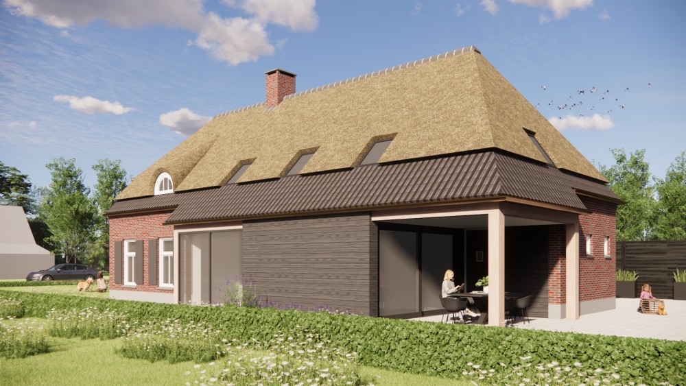 Afbeelding van Vrijstaande boerderijwoning met rood metselwerk, houten accenten en dakkapel - 10788d17-de75-4ccb-83d1-b2d518cd350d