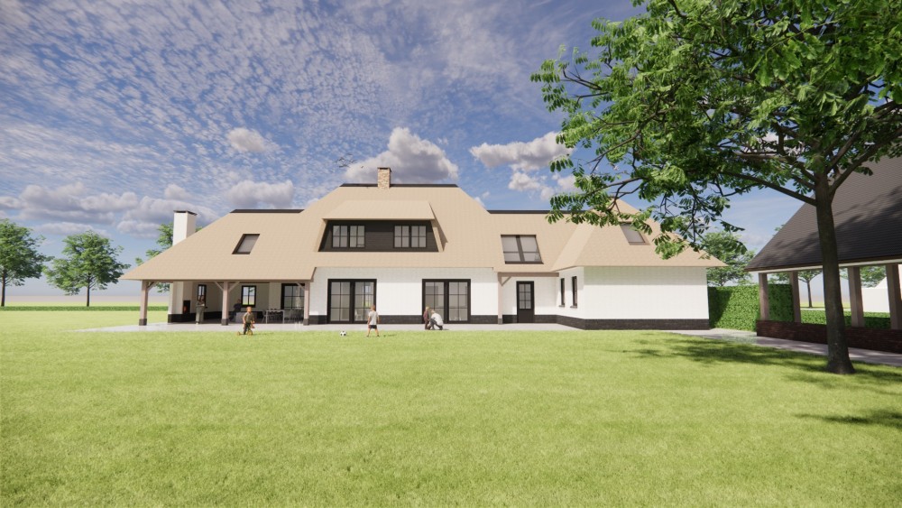 Afbeelding van Landelijke villa met rieten schilddak, houten luiken en wit pleisterwerk - 15aedf17-1f58-437f-b78c-51e36614e369