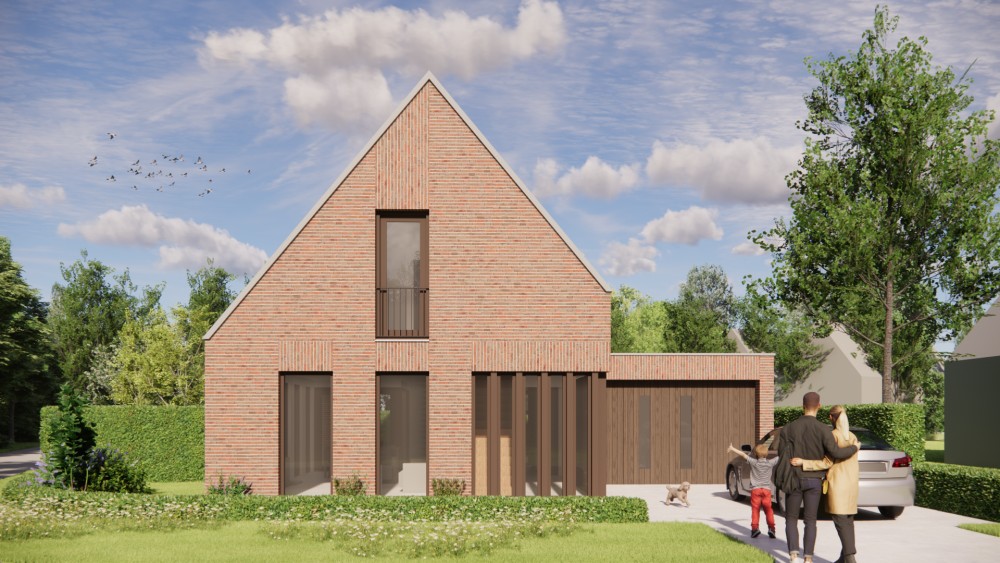 Afbeelding van Moderne woning met zadeldak, metselwerk en gegolfde dakpannen - 02740e0b-9ff8-4c89-a688-d004da5363da