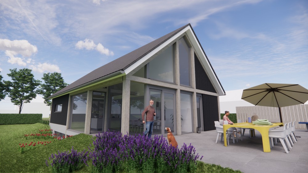 Afbeelding van Vrijstaande schuurwoning met houten gevel, hoekkozijnen en overkapt terras - b40e0447-e57f-4f10-8292-d79c7be398e8