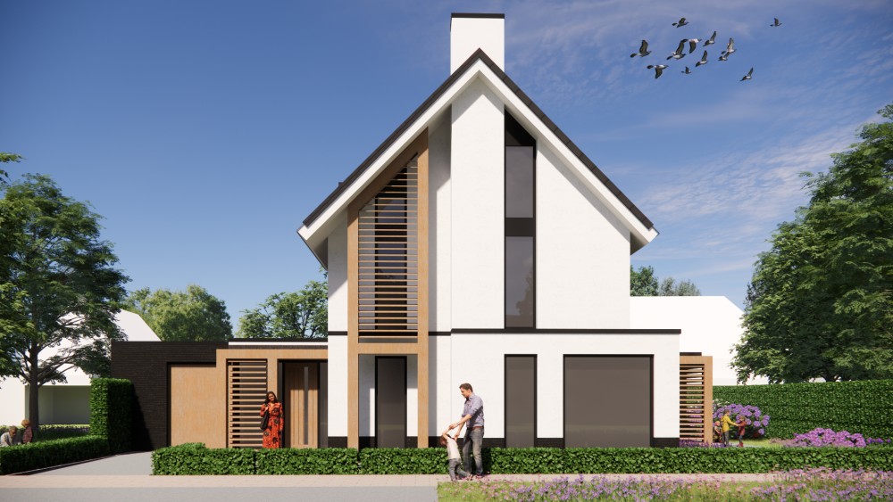 Afbeelding van Moderne woning met strak pleisterwerk, houten accenten en royale overstekken - 45e8d890-0267-433f-9103-3af32fb8a6d1