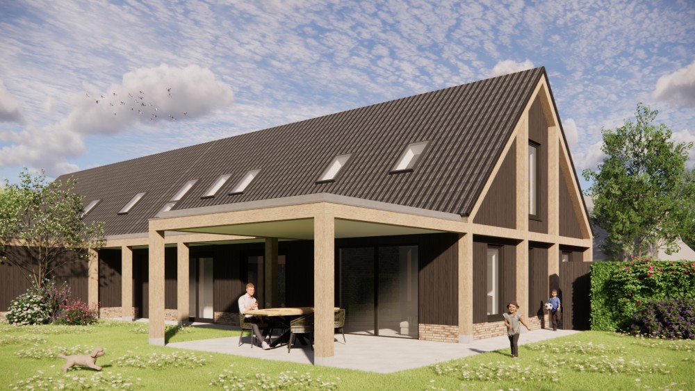 Afbeelding van Schuurwoning 2 onder 1 kap met hout, zadeldak en gegolfde dakpannen (1/2) - 7b7bdb49-76d1-4c61-a313-84cd45d34a64