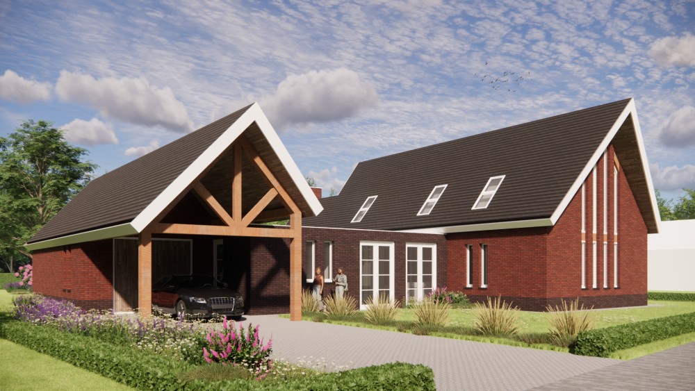 Afbeelding van Moderne schuurwoning met zadeldak, metselwerk en gegolfde dakpannen - 9ac3df01-7236-4a4e-9114-95275802f21d