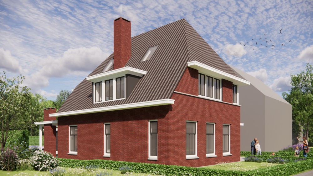 Afbeelding van Jaren 30 woning met metselwerk gevels, wolfsdak en klassieke details - bd5f5731-eb00-40e7-9aab-3fe54323d53c