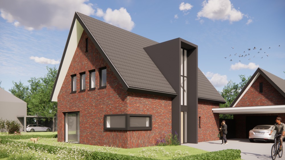 Afbeelding van Moderne woning met metselwerk gevels, vlakke dakpannen en uitgesproken risaliet - 2baff2be-b956-4291-80fe-87718b887772