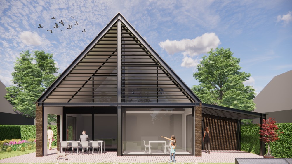 Afbeelding van Schuurwoning met stalen spant, metselwerk gevel en felsplaten zadeldak - ed00af26-52d5-47e5-a24d-400ec2104510