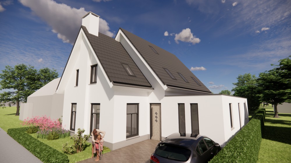 Afbeelding van Gepleisterde gezinswoning met zadeldak, houten kozijnen en ingetogen detaillering - 3180c423-e2ea-4aef-9f0c-c2dca6fd1729