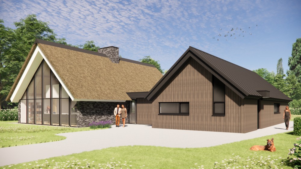 Afbeelding van Landelijke villa met rieten zadeldak, houten accenten en risaliet - d20b0f2e-f24d-4807-a115-c8754327baa2