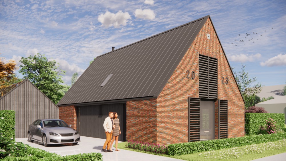 Afbeelding van Eigentijdse schuurwoning met metselwerk en houten gevelaccenten - 6a429081-4c6a-41bc-9b21-d26b154e029d