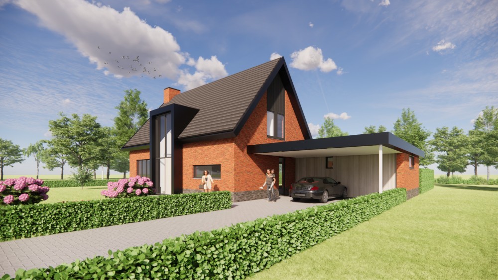 Afbeelding van Landelijke woning met metselwerk gevels, houten accenten en overdekt terras - 4328b9fc-ff48-4589-afee-c156a22cce5a