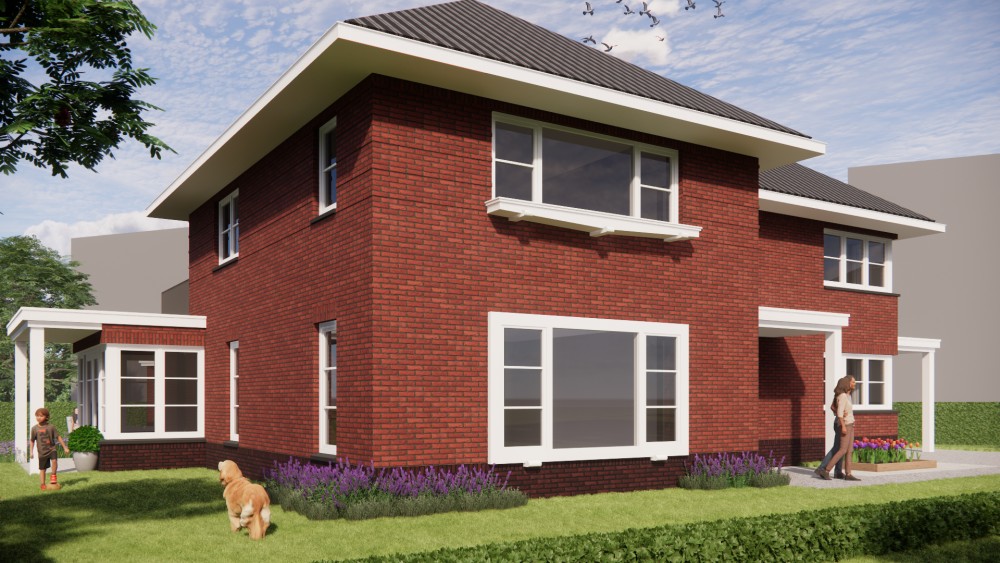 Afbeelding van Vrijstaand jaren 30 huis met metselwerkgevels en schilddak met gegolfde dakpannen - 7dd67145-51f7-41d8-a8cc-1d61e41121e4