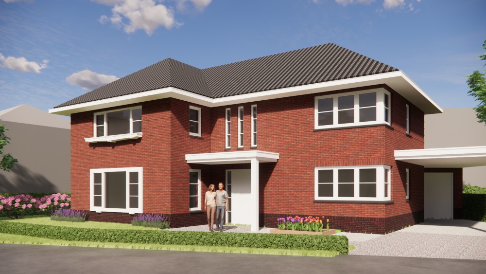 Afbeelding van Vrijstaand jaren 30 huis met metselwerkgevels en schilddak met gegolfde dakpannen - 7dd67145-51f7-41d8-a8cc-1d61e41121e4