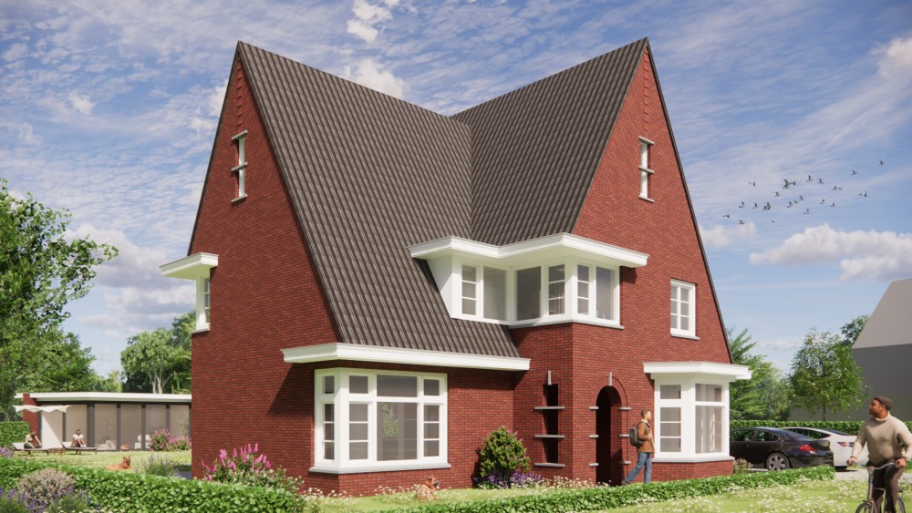 Afbeelding van Jaren 30 woning met metselwerk gevels, zadeldak en karakteristieke erker - 03fa2be3-c6e4-4a15-a785-3531b5b35b1a