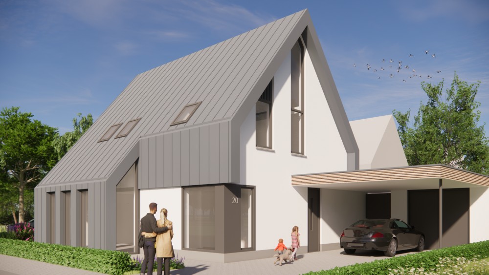 Afbeelding van Moderne woning met metalen zadeldak en houten accenten - 8a085f8e-325d-4803-9410-917150256d36