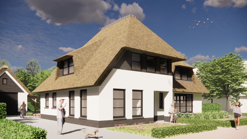 Afbeelding van Landelijke villa met rieten wolfsdak en witgepleisterde gevels - f629746b-3611-46e4-854c-4844ee6e79fd