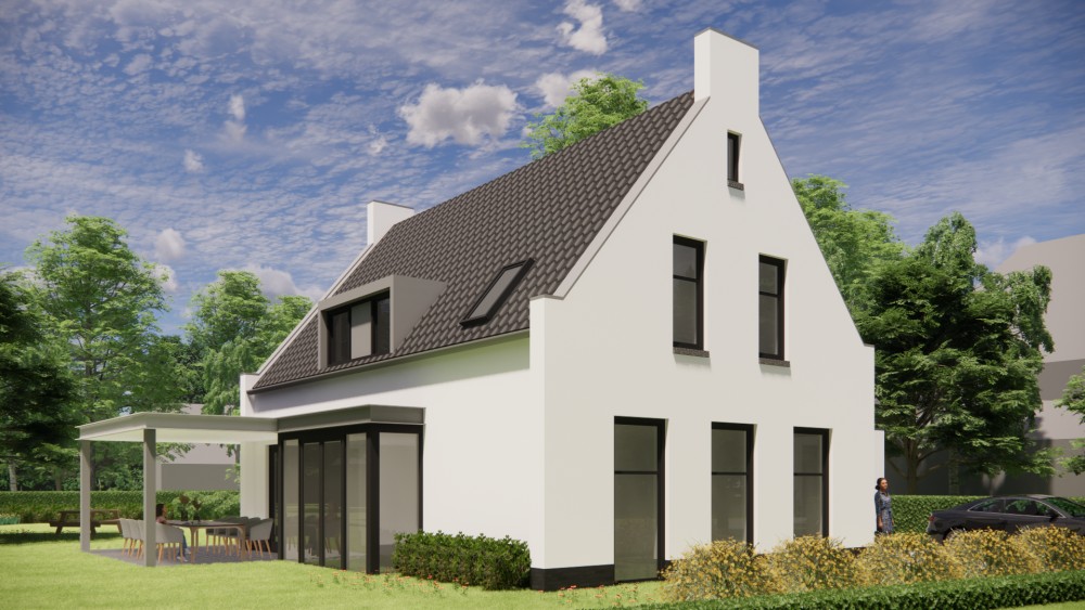 Afbeelding van Vrijstaande moderne woning met pleisterwerk en zadeldak met gegolfde dakpannen - 7ce55cb2-d318-4906-8cd4-cabd9cbdaf77