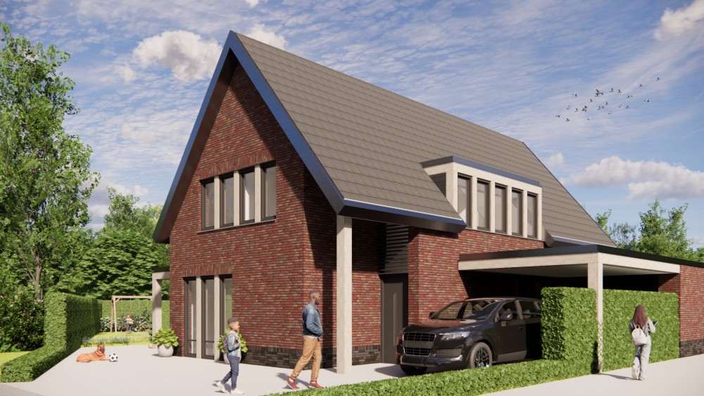 Afbeelding van Moderne vrijstaande woning met metselwerk gevels en zadeldak met vlakke dakpannen - 19ad7d62-5ae7-4e72-ba8a-a8bdb4e65ebe