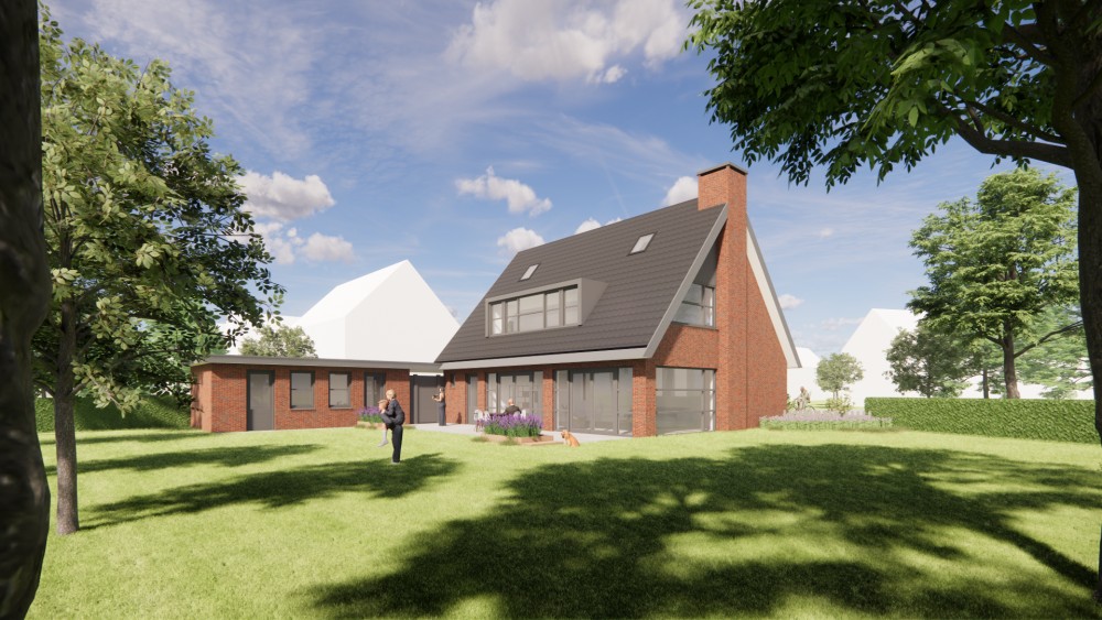 Afbeelding van Moderne vrijstaande woning in metselwerk met zadeldak en vlakke dakpannen - 194daea5-9091-4703-b220-7a63b4bb3681