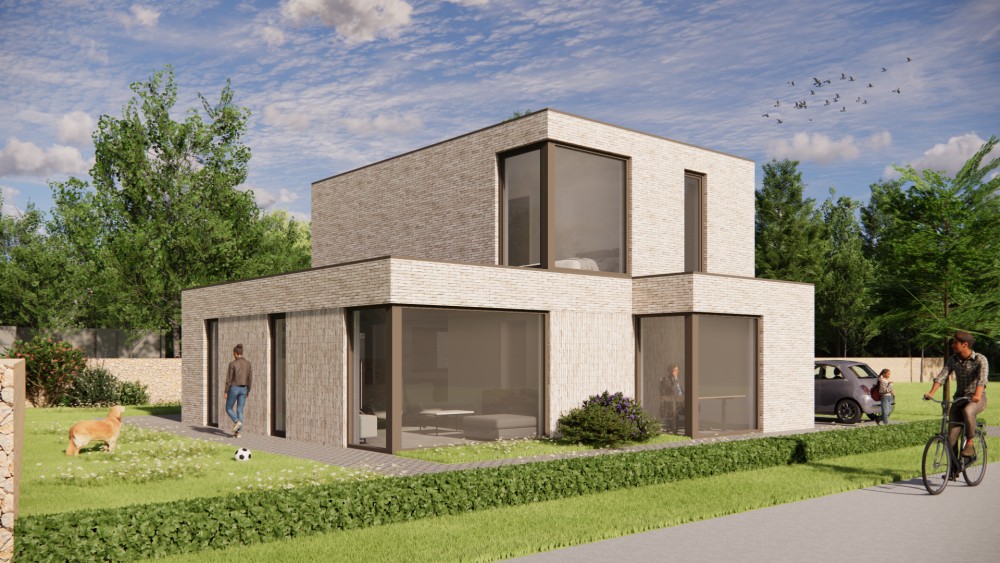 Afbeelding van Kubistische woning met plat dak, metselwerk en verholen dakgoot - 750d2a14-1121-4147-8a0f-806bef086c3b