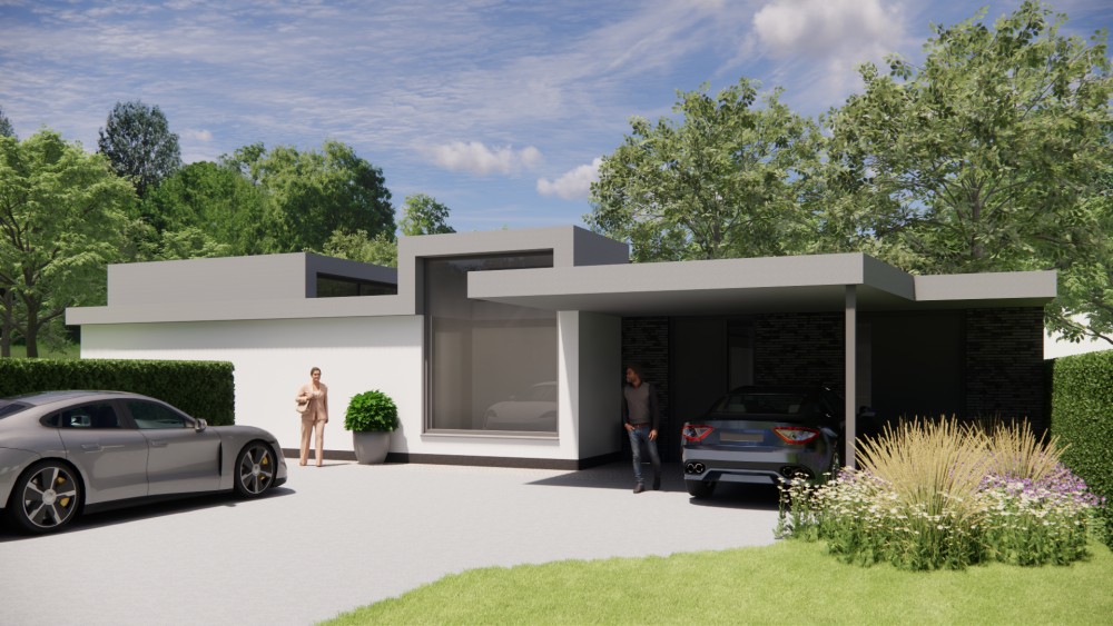 Afbeelding van Vrijstaande kubistische woning met pleisterwerk en plat dak - 211ac43e-91e6-436f-b9e8-45831208c14d