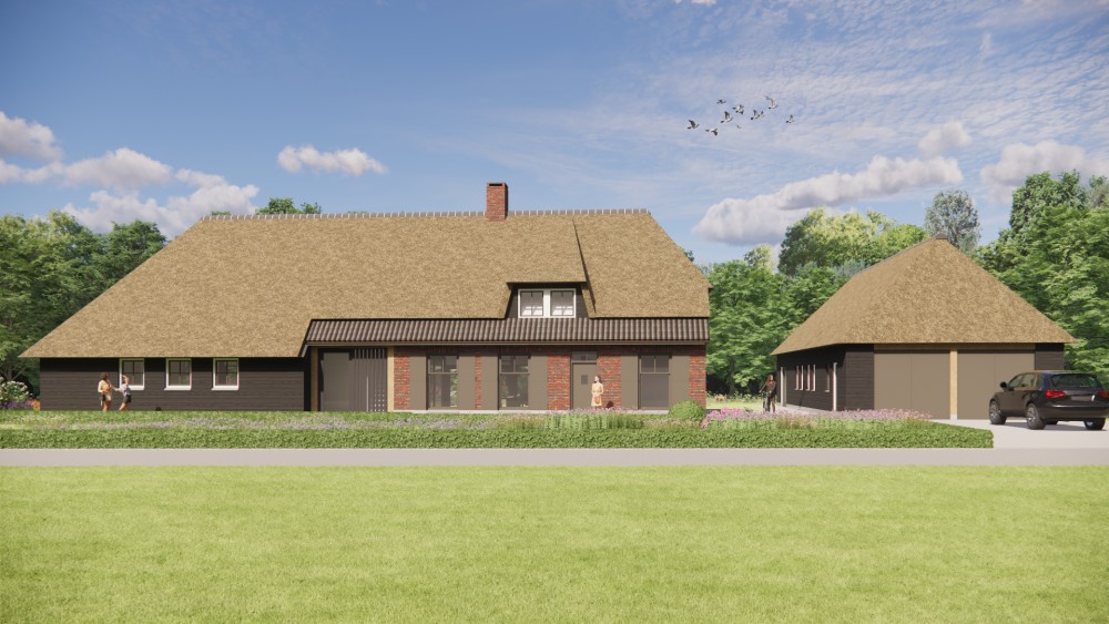 Afbeelding van Traditionele boerderijwoning met rieten wolfsdak en gevel van hout en metselwerk - 1fba1e75-db99-4277-a25d-90c9498f6245