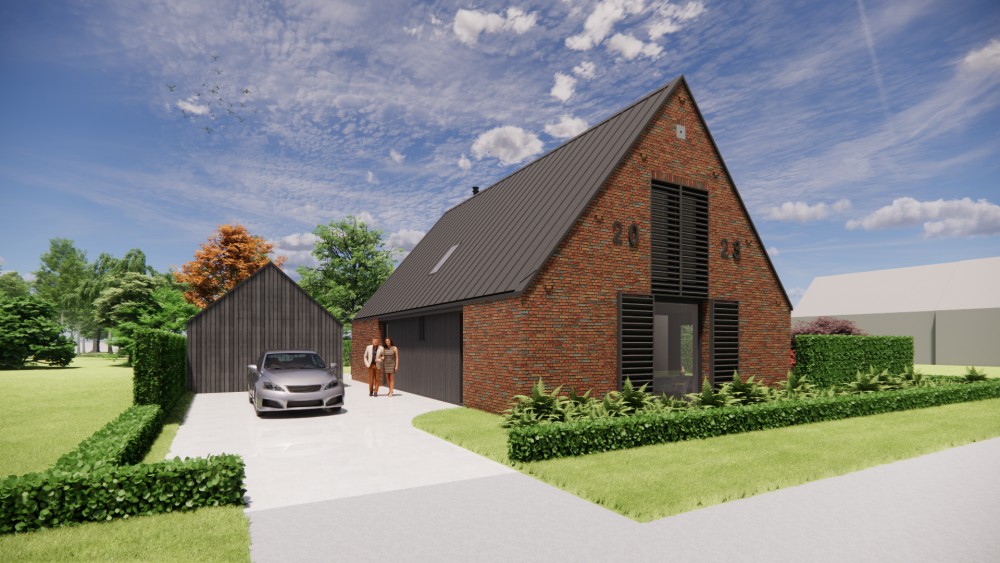 Afbeelding van Eigentijdse schuurwoning met metselwerk en houten gevelaccenten - 6a429081-4c6a-41bc-9b21-d26b154e029d