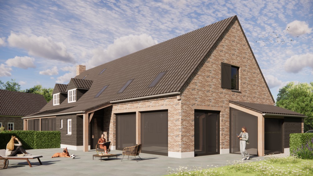 Afbeelding van Landelijke woning met metselwerk, zadeldak en gegolfde dakpannen - a8ed783d-68e1-45d3-8898-3fa0d6b91db9