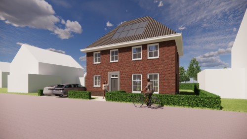 Afbeelding van Traditionele notariswoning met metselwerk gevel, schilddak en witte betimmerde dakrand - b4e2406b-dbaa-4ca7-9084-e58a7ab5c68e