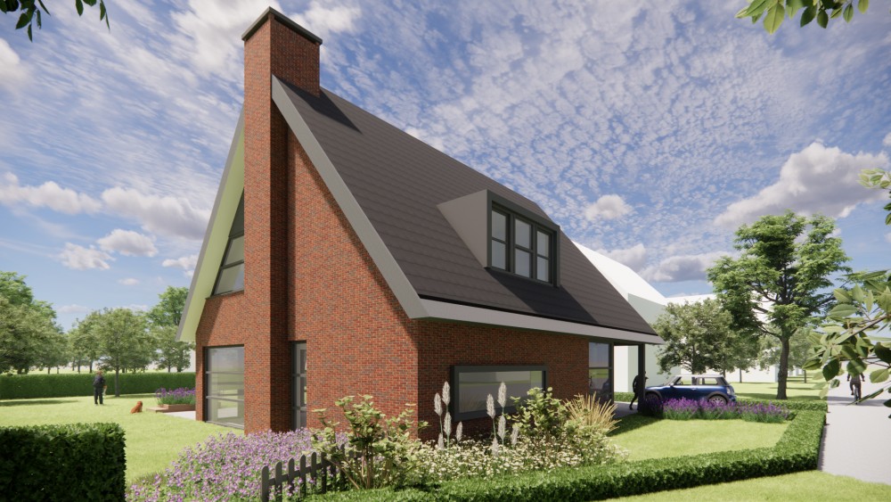 Afbeelding van Moderne vrijstaande woning in metselwerk met zadeldak en vlakke dakpannen - 194daea5-9091-4703-b220-7a63b4bb3681