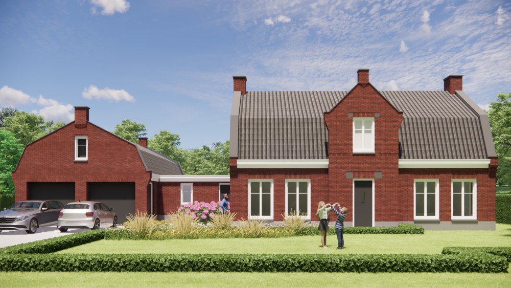 Afbeelding van Vrijstaand woonhuis in jaren 30 stijl met metselwerkgevel en mansardedak met gegolfde dakpannen - a1b05a39-d450-46d2-a28d-c14f6d30eb31