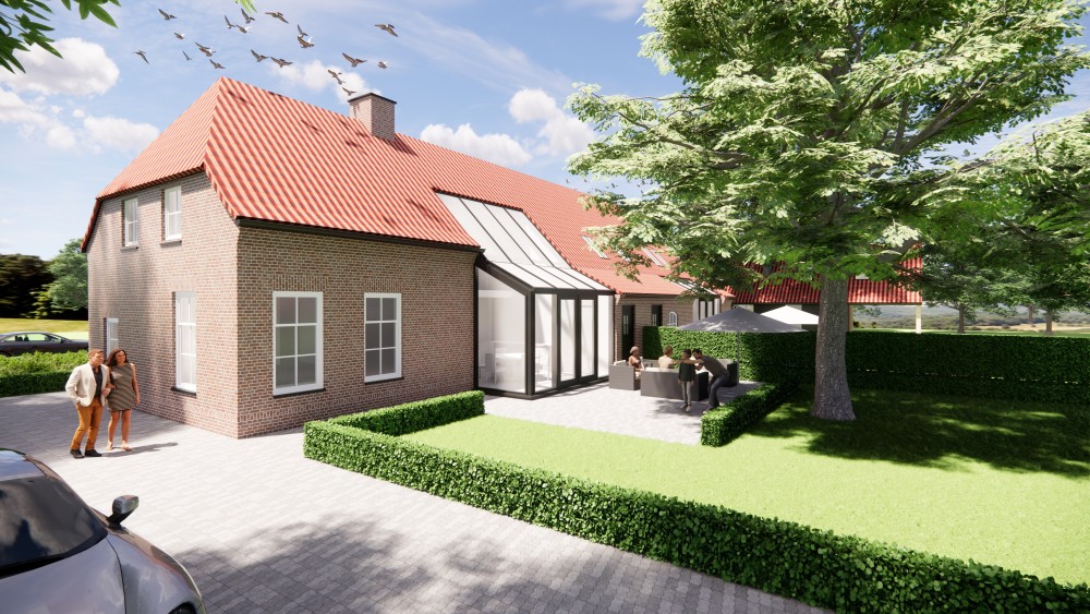 Afbeelding van Boerderijwoning 2 onder 1 kap met rood wolfsdak, metselwerk gevels en veel lichtinval - 67499102-d152-4d43-9692-51aae2023f94