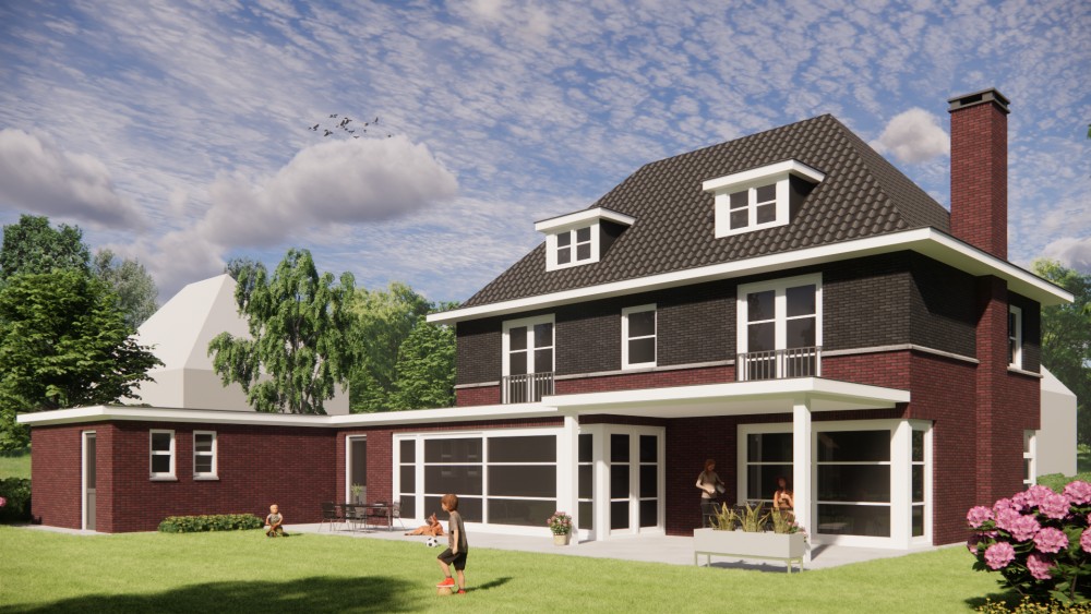 Afbeelding van Vrijstaande jaren 30 notariswoning met metselwerk gevel en schilddak met gegolfde dakpannen - 22cb31d9-9a91-4572-9ba0-3722e2bffae1