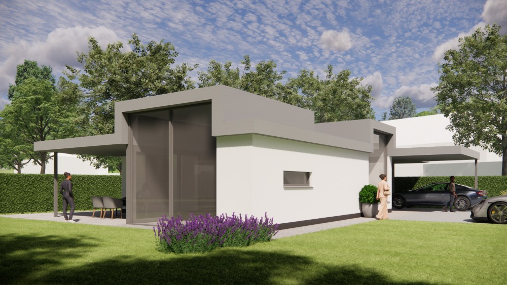 Afbeelding van Vrijstaande kubistische woning met pleisterwerk en plat dak - 211ac43e-91e6-436f-b9e8-45831208c14d